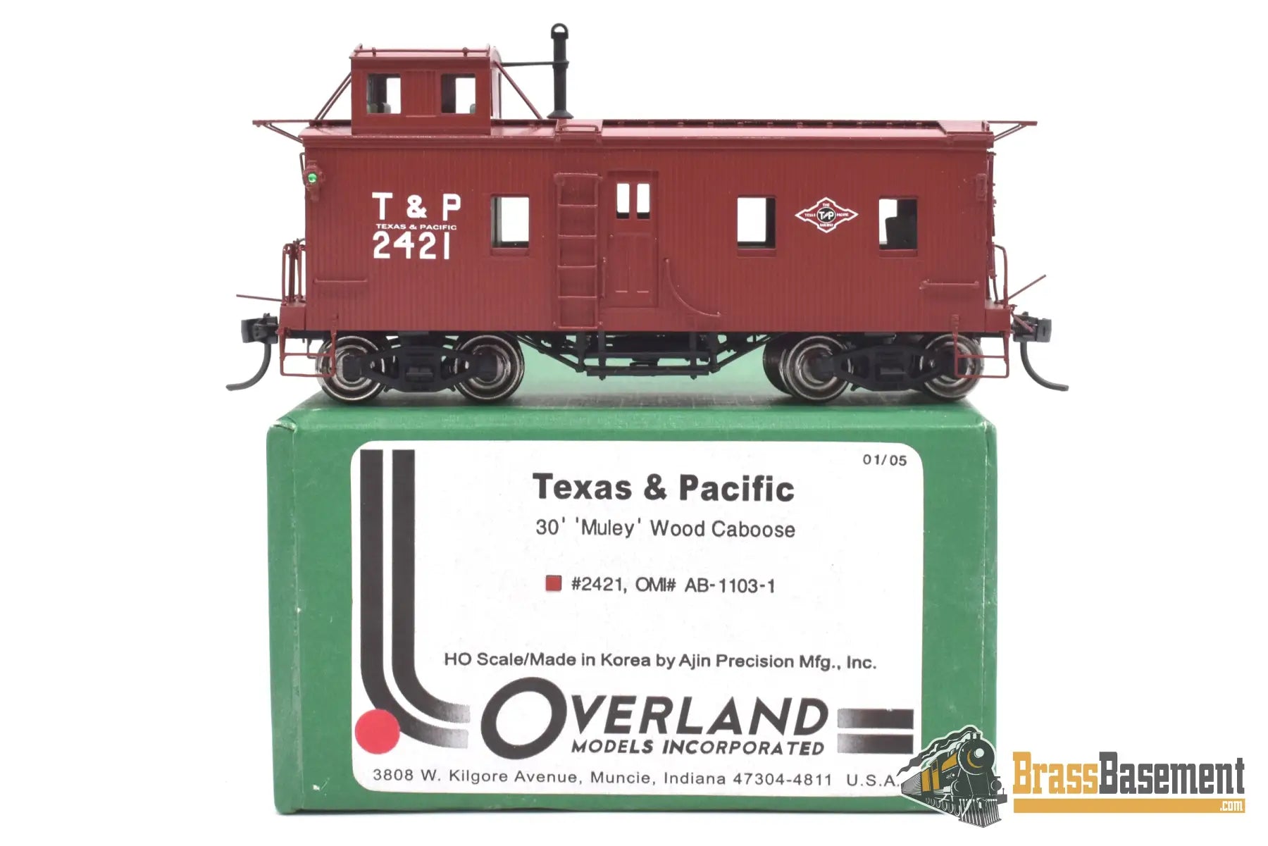 HO Brass - OMI AB-1103-1 Texas & Pacific T&P Muley Caboose #2421 - Factory  Paint