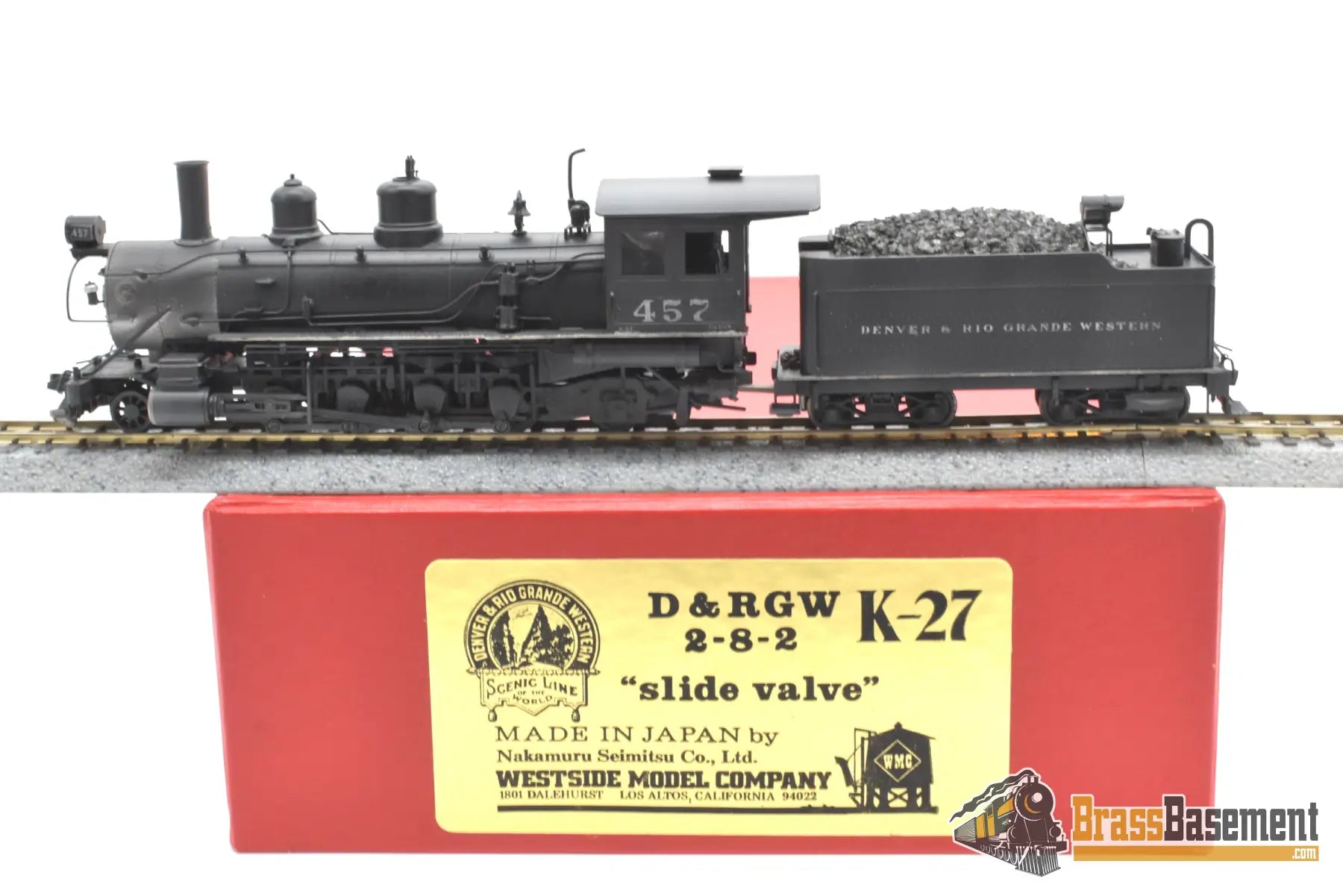 HOn3 Brass - WMC Westside D&RGW Rio Grande K-27 2-8-2 ‘Slide Valve’ #457 -  C/P