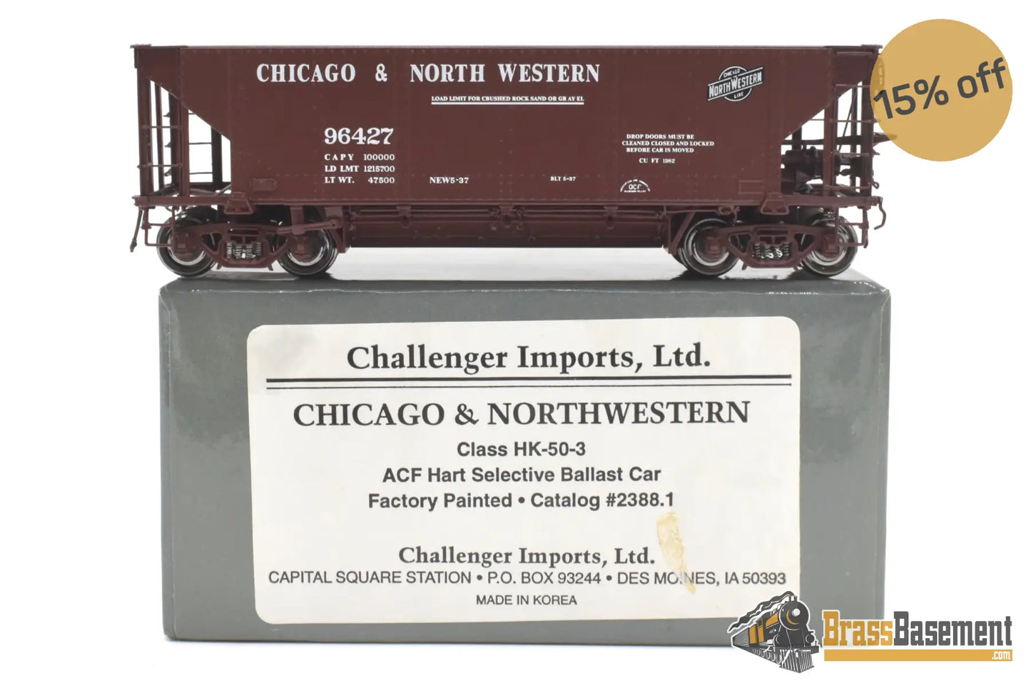 Ho Brass - Cil 2388.1 C&Nw Chicago & Northwestern Hk-50-3 Acf Hart Selective Ballast Car Fp Freight