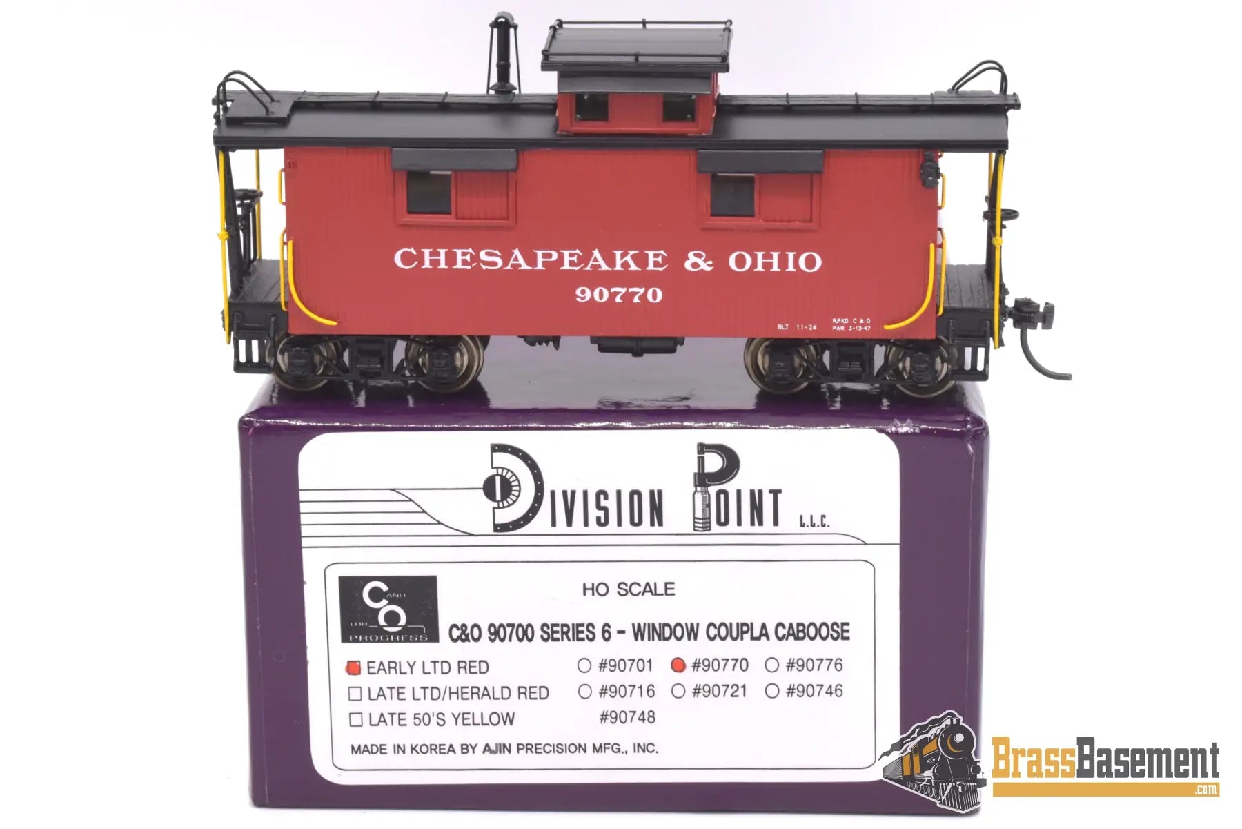 Ho Brass - Div Chesapeake & Ohio C&O 6 Window Cupola Caboose #90770 Factory Painted Red