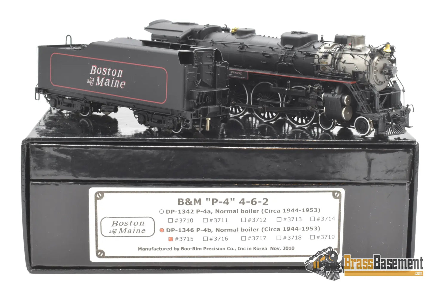 Ho Brass - Div Dp - 1346 Boston & Maine 4 - 6 - 2 P - 4B Pacific #3715 ’Kwasind’ Normal Boiler