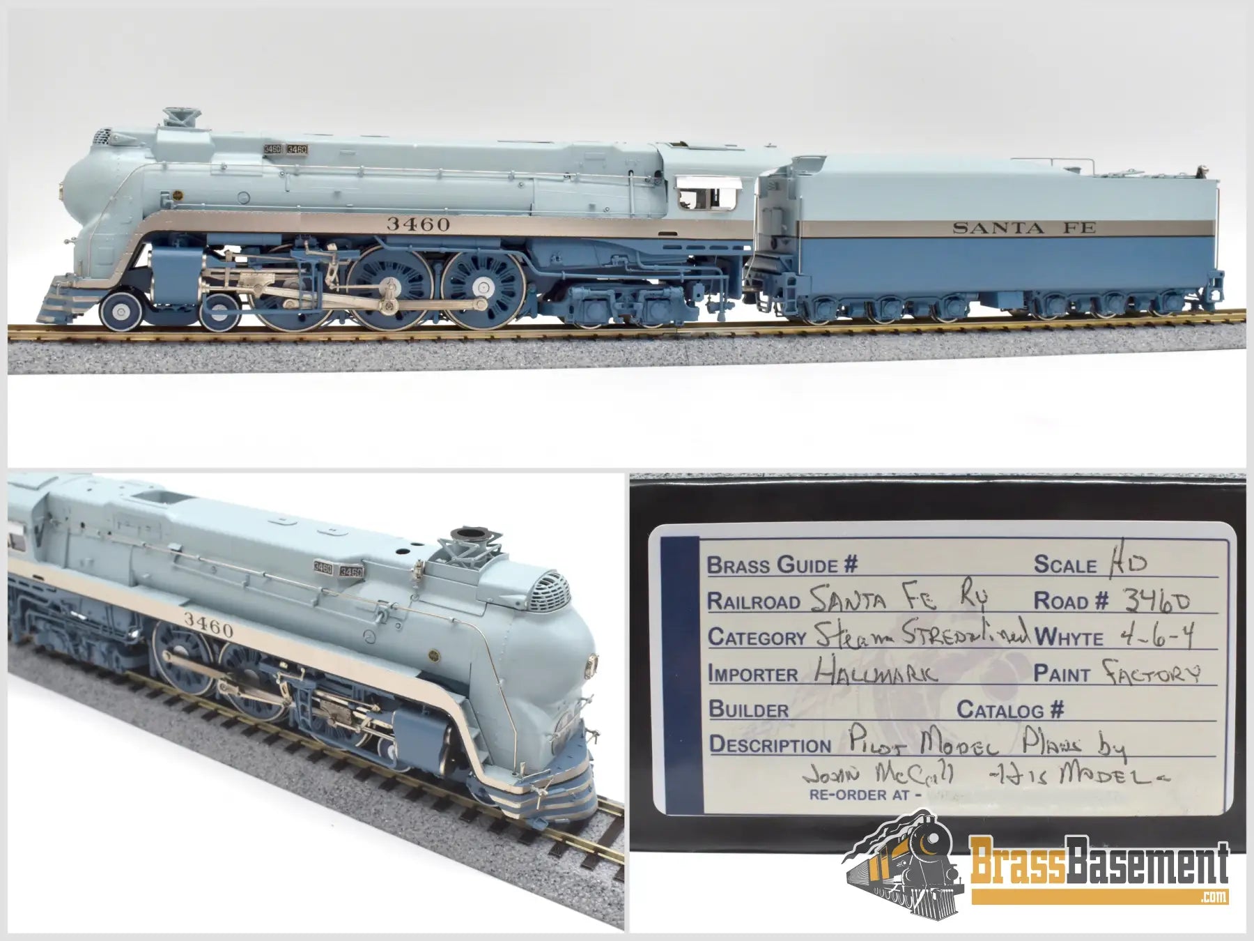 Ho Brass - Hallmark Atsf Santa Fe Blue Goose 4-6-4 #3460 Modified Skirts Samhongsa Fp Steam