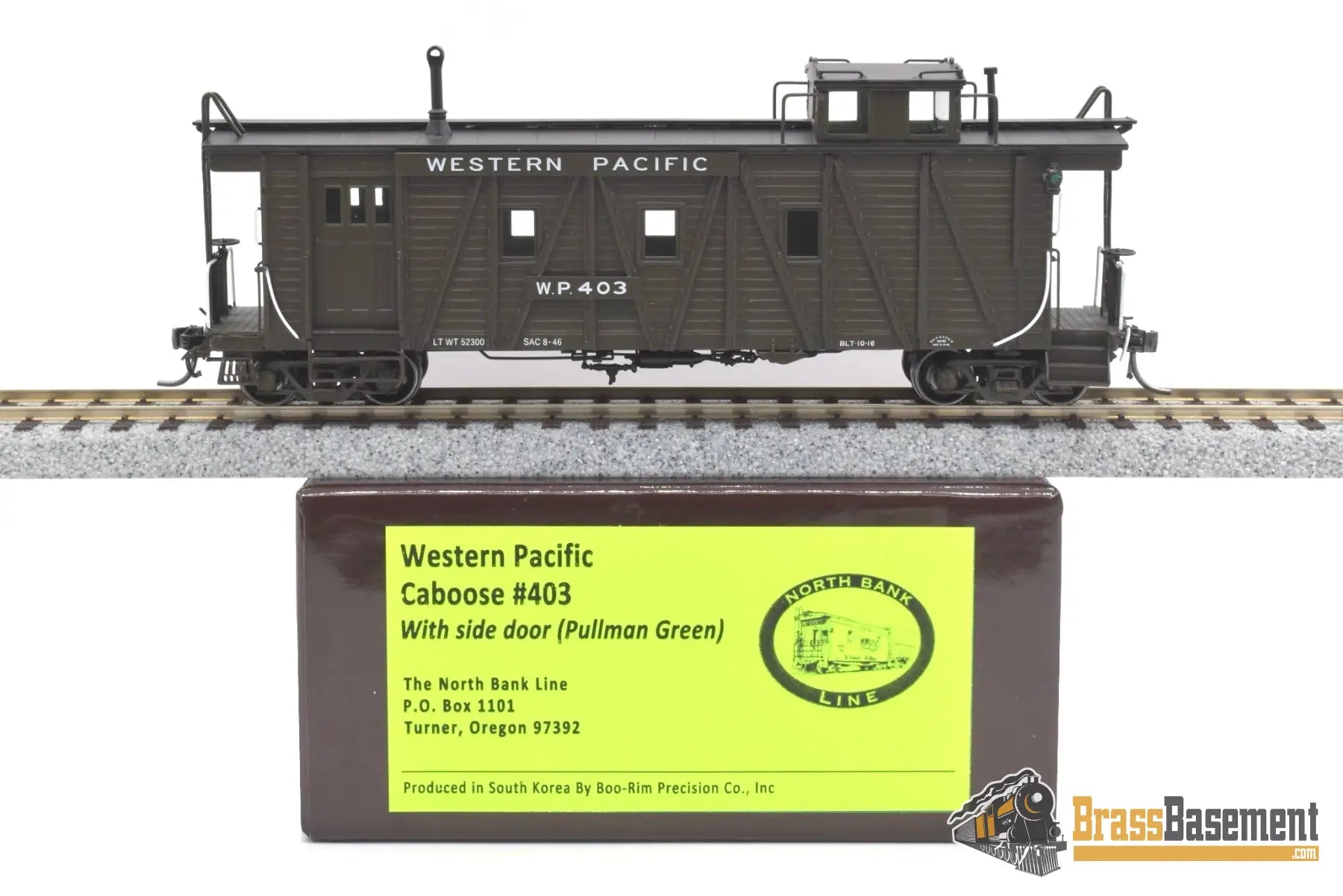 Ho Brass - North Bank Line Nbl Western Pacific Wp Caboose #403 Side Door Fp Pullman Green