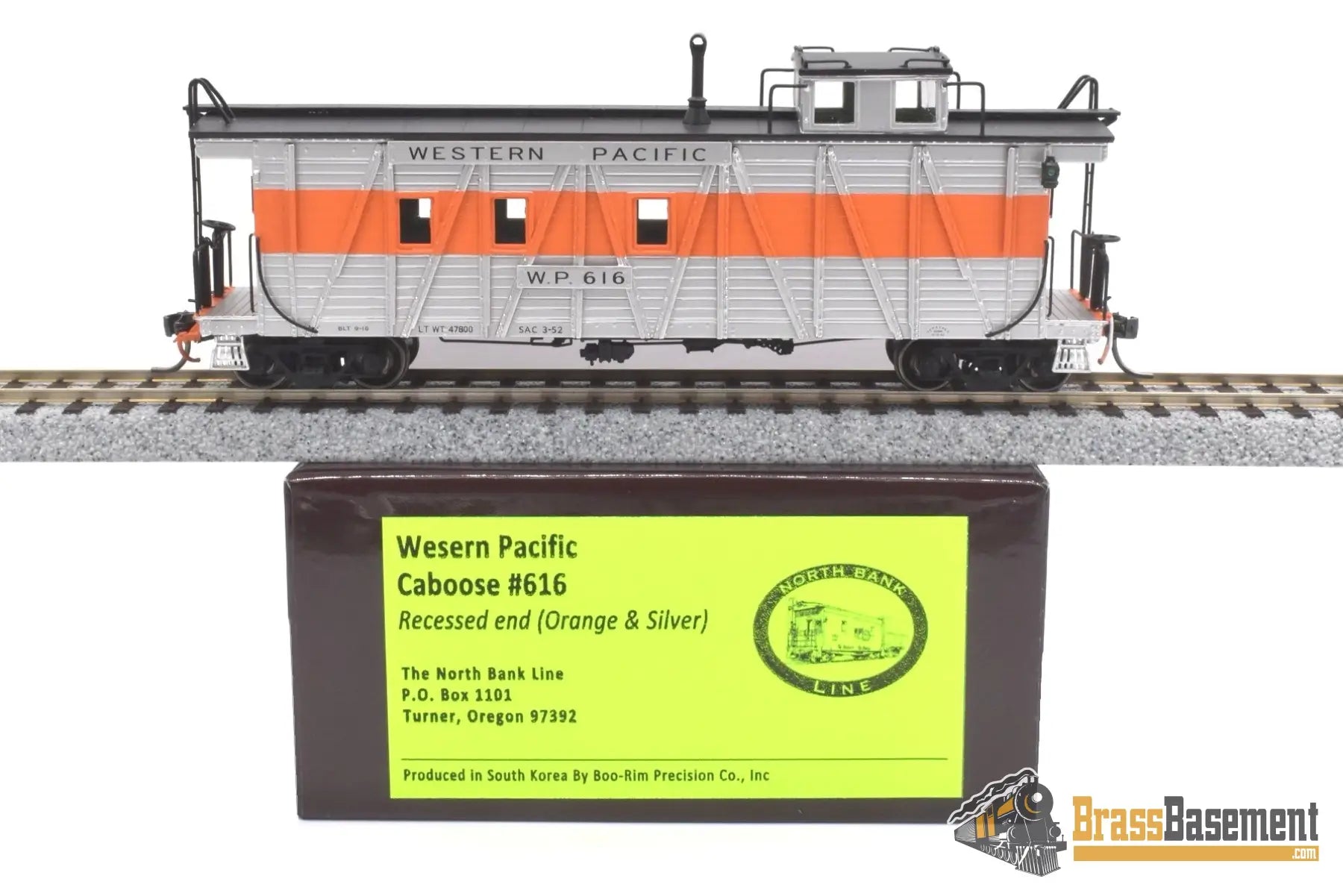 Ho Brass - North Bank Line Nbl Western Pacific Wp Caboose #616 Fp Orange/Silver Recessed End