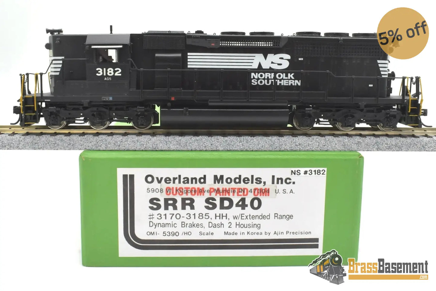 Ho Brass - Omi 5390.2 Norfolk Southern Ns Sd40 #3182 F/P Highhood Diesel