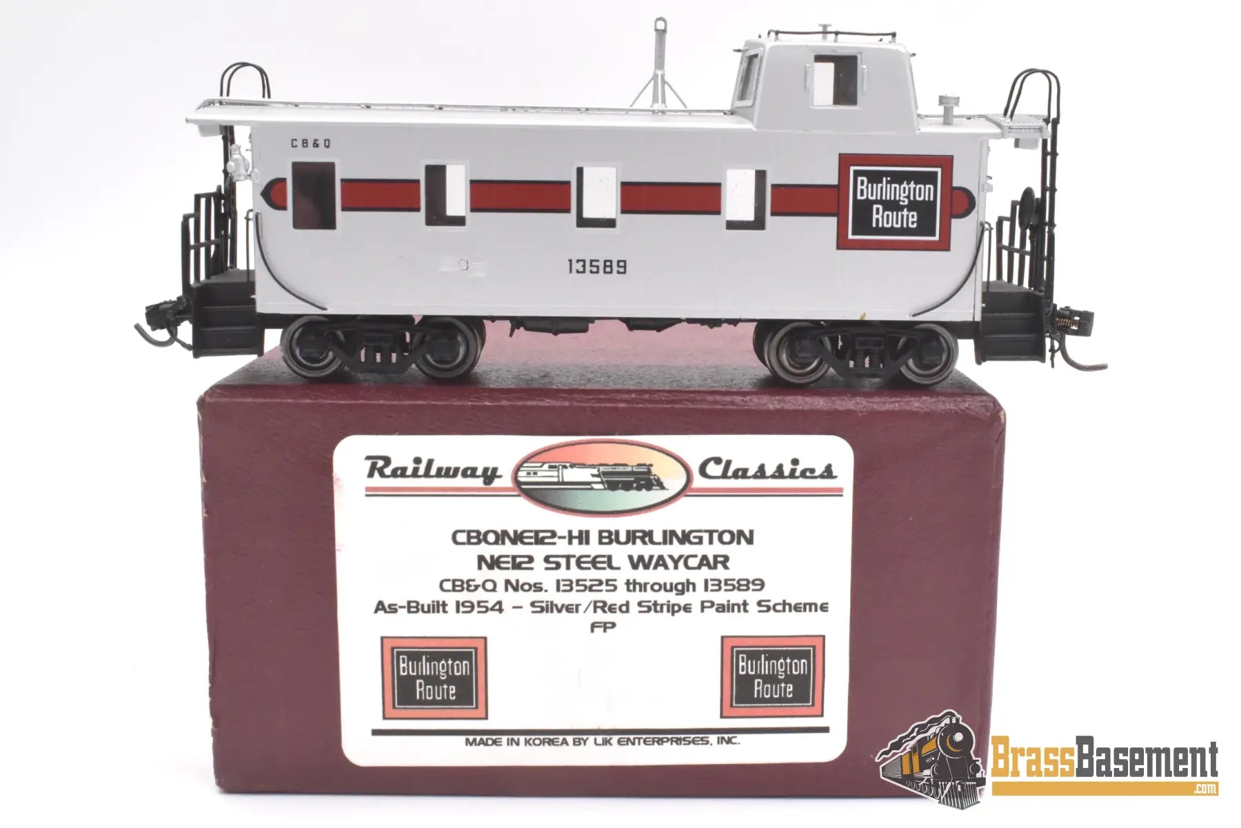 Ho Brass - Railway Classics Burlington Cb&Q Ne-12 Steel Caboose #13589 Streamlined Silver-Red As Is