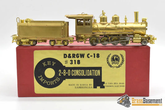 HOn3 Brass - Key Imports Rio Grande DRGW C-18 2-8-0 #318 - Unpainted Mint 1985 Steam