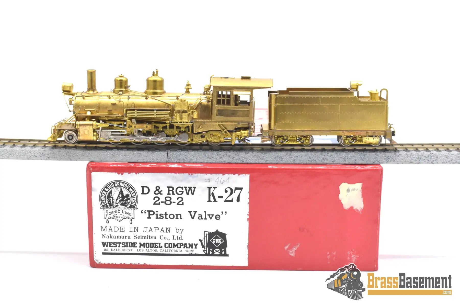 HOn3 Brass - WMC Westside D&RGW Rio Grande K-27 2-8-2 ‘Piston Valve’ #464 -  Unpainted