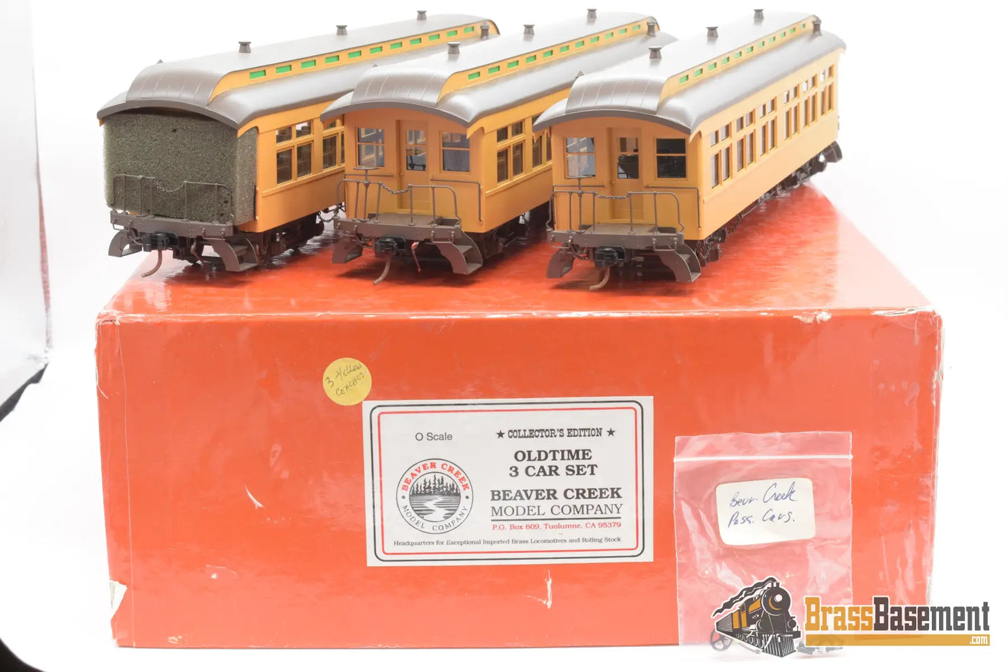 O Brass - Beaver Creek Old Time 3X Coach Set Fp Yellow Passenger