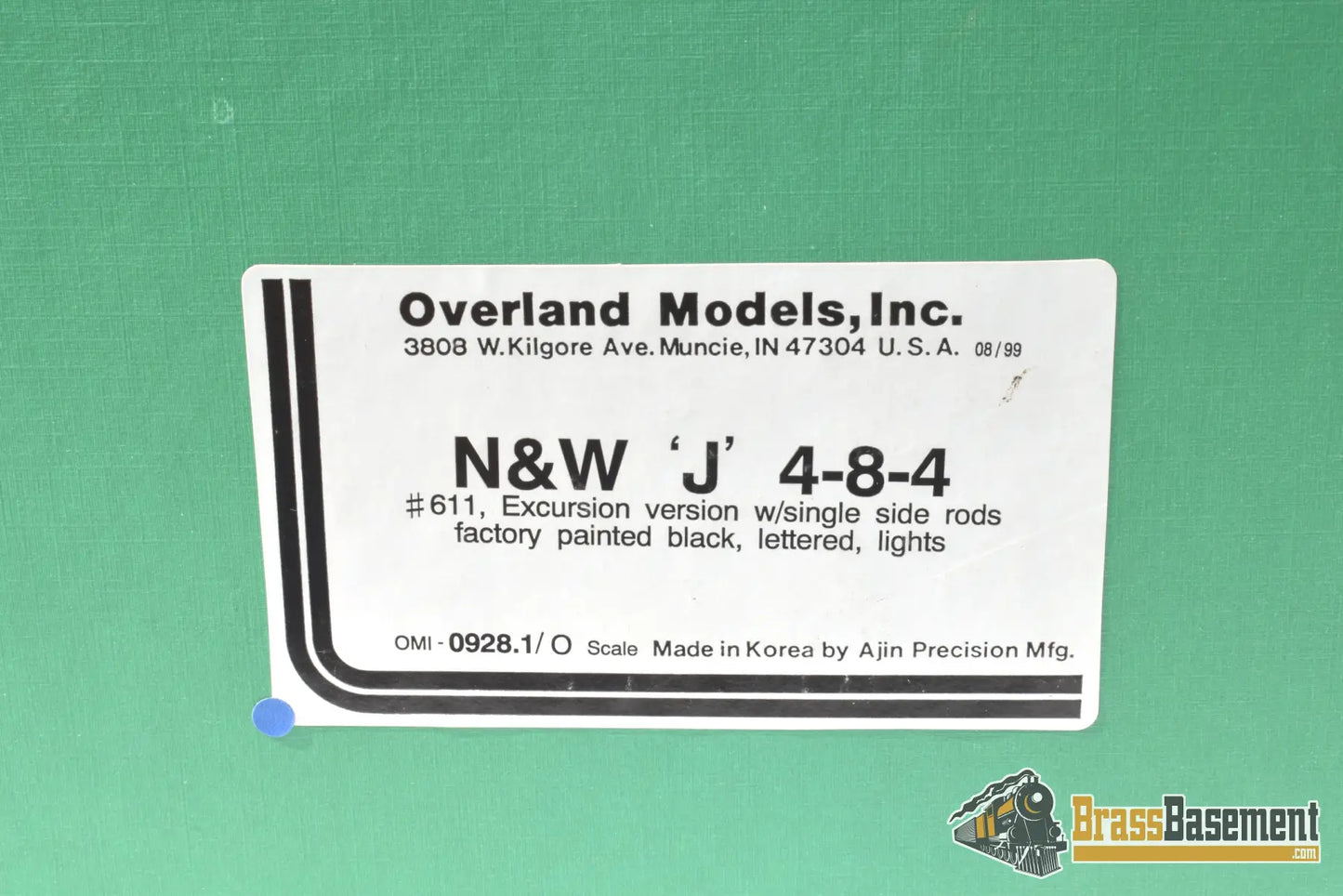 O Brass - Omi 0928.1 N&W Norfolk & Western J Class 4 - 8 - 4 #611 Factory Painted Pristine Steam